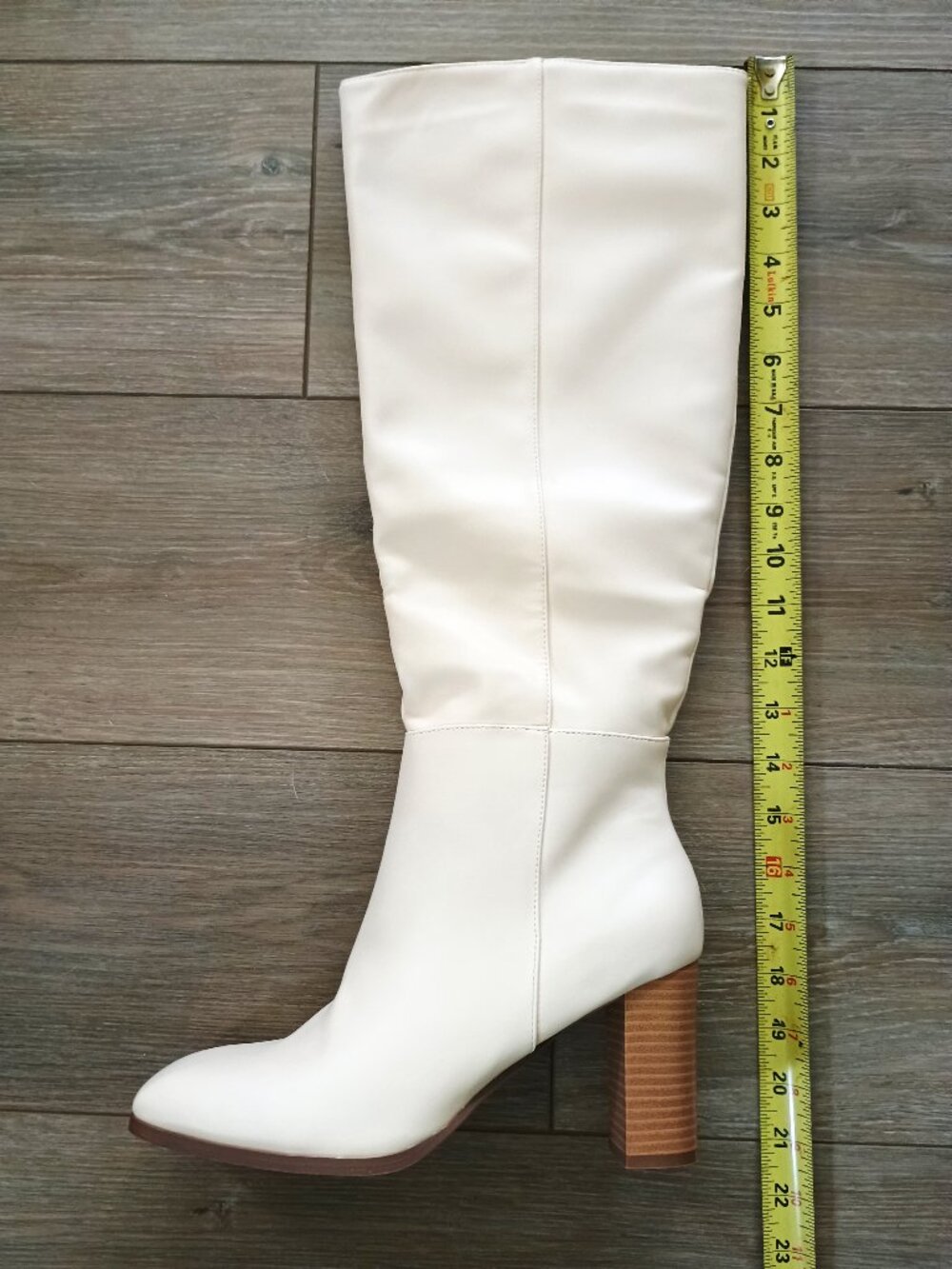 Coutgo Thigh High Fashion Boots Faux Leather Block Heels Square Toe, Women's 9.5